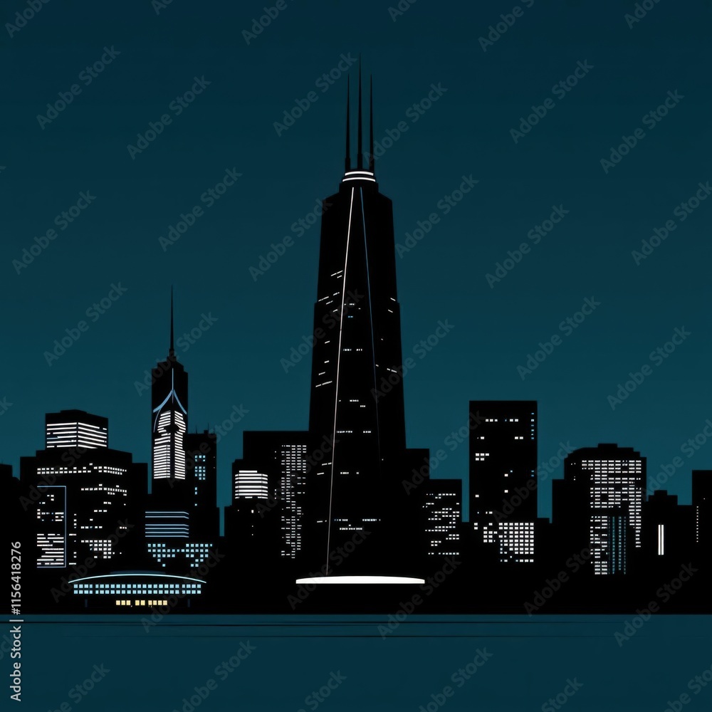 Obraz premium Modern city skyline generated ai. skyline silhouette. cityscape illustration architecture city 