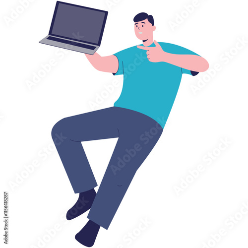 Person with Technology Devices. Business Using Digital Technology. Flat Cartoon Vector Illustration