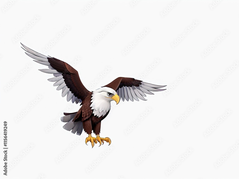 Fototapeta premium 3d cartoon illustration of a 3d white drawing of cute eagle isolated on white background