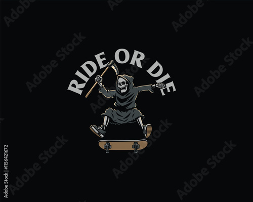 Grim reaper freestyle skateboard illustration