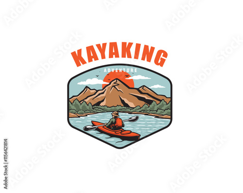 kayaking adventure lake and mountain logo