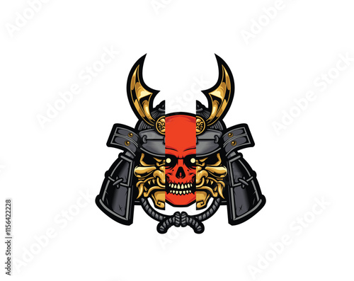 skull and samurai head mascot illustration