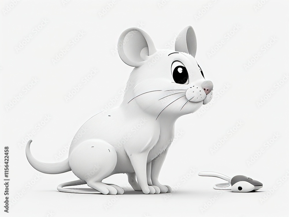 3d cartoon illustration of a 3d white drawing mouse isolated on white background 3d cartoon illustration of a 3d white drawing mouse isolated on white background