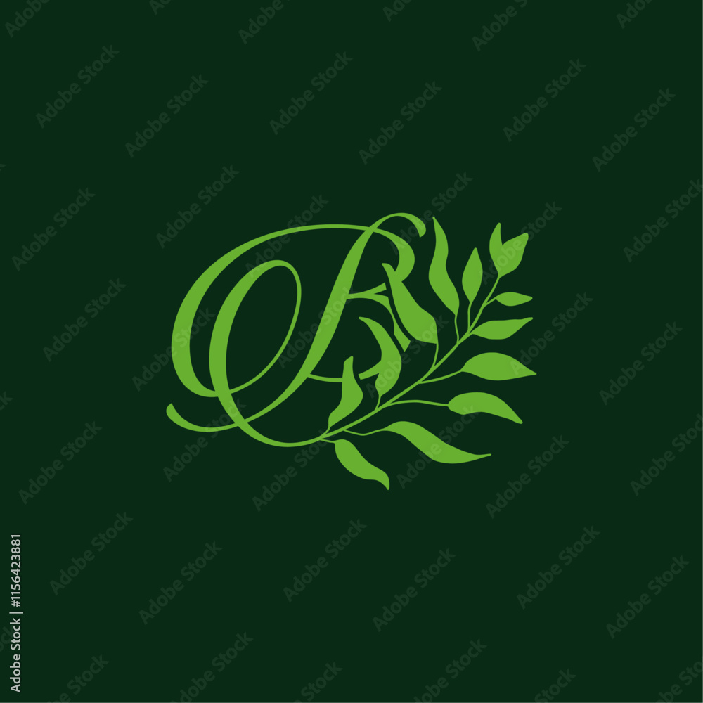 Fototapeta premium Minimalist Letter B with Leaves for Garden Plant Logo Design