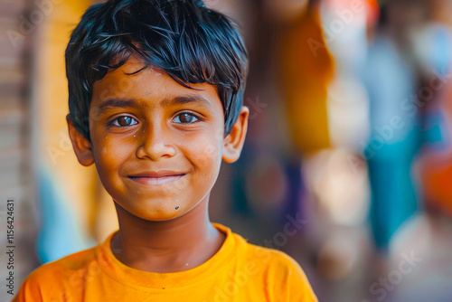 A young Indian boy radiates progress, his journey a testament to the power of perseverance and resilience, his growth inspiring others to embrace challenges and pursue their dreams fearlessly photo