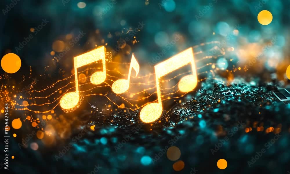 A vibrant depiction of musical notes glowing amidst a dreamy background. A vibrant depiction of musical notes glowing amidst a dreamy background.