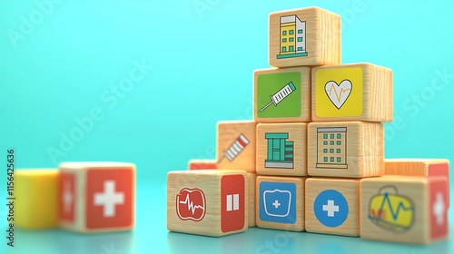 Wooden Blocks Illustrate Healthcare System Concepts