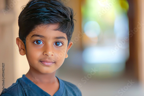 A young Indian boy recites a poem about his love for India, his words brimming with sincerity and affection for his motherland photo