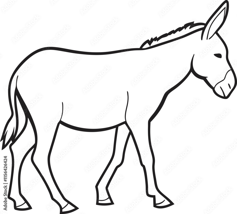 Donkey outline vector and illustration line art design on a white background. Donkey outline vector and illustration line art design on a white background.