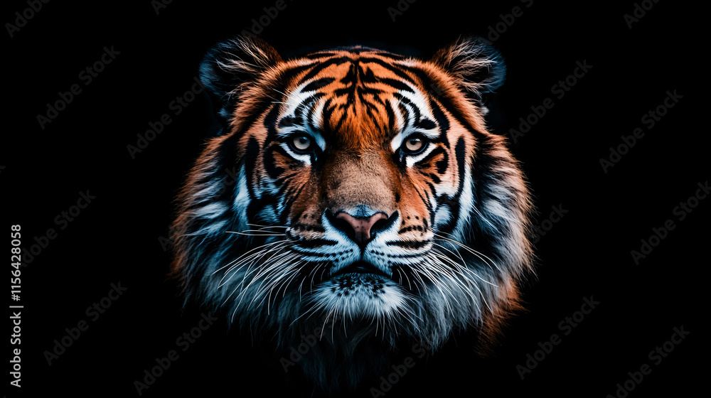 Obraz premium Stunning Portrait Bengal Tiger Natural Habitat Intense Gaze Beautifully Patterned Fur Wildlife Nature Photography fish eye camera selfie cute nose face head wallpaper wall art zoo safari forest park