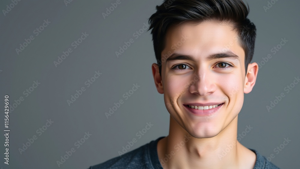 Smiling Young Man Portrait with Short Hair Against a Neutral Background Smiling Young Man Portrait with Short Hair Against a Neutral Background
