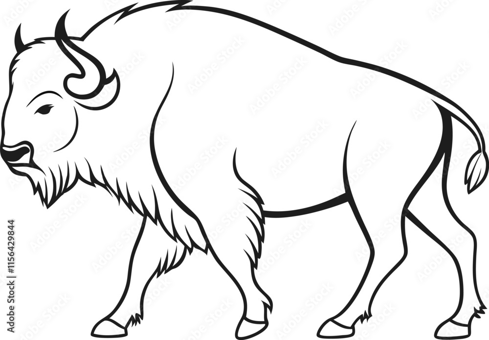 Bison outline vector and illustration line art design on a white background. Bison outline vector and illustration line art design on a white background.