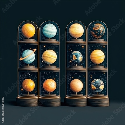 Celestial Globes  Planets in Glass Cases  Space Exploration  Astronomy  Galaxy  Cosmos  Un photo