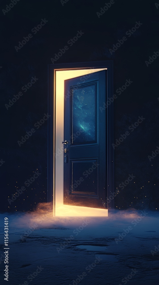 A door is open in a dark room. The door is lit up with a light A door is open in a dark room. The door is lit up with a light