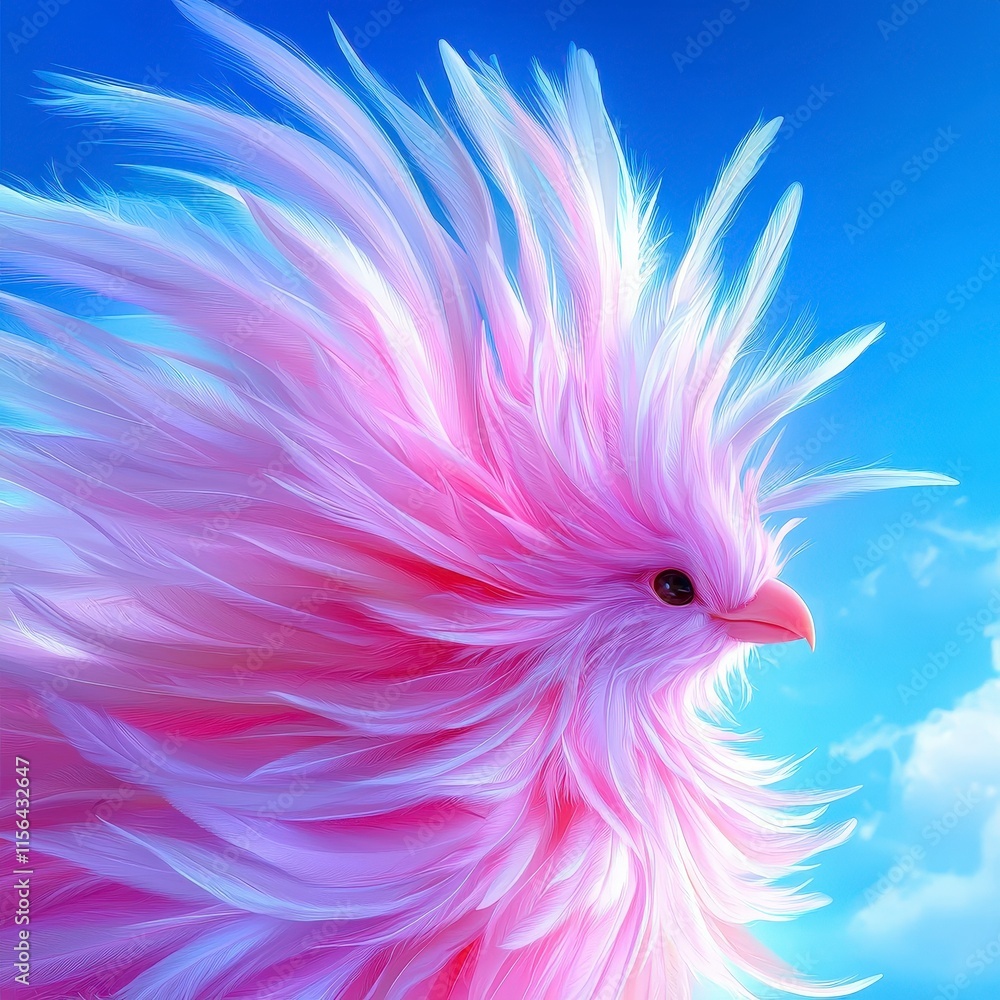 Pink Fantasy Bird Fluffy Feathers Soft Pastel Colors Sky Background Artistic Bird Illu Pink Fantasy Bird Fluffy Feathers Soft Pastel Colors Sky Background Artistic Bird Illu