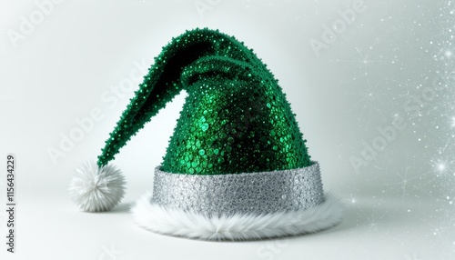 A soft green Christmas hat with white fur trim isolated on a white background, evoking a snowy winter feel photo