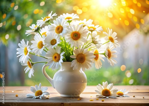 Wallpaper Mural  Daisy Flower Vase: Action Shot - Vibrant Spring Floral Arrangement in Ceramic Vase Torontodigital.ca