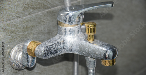 contaminated limestone water in the tap dirty water in bathroom