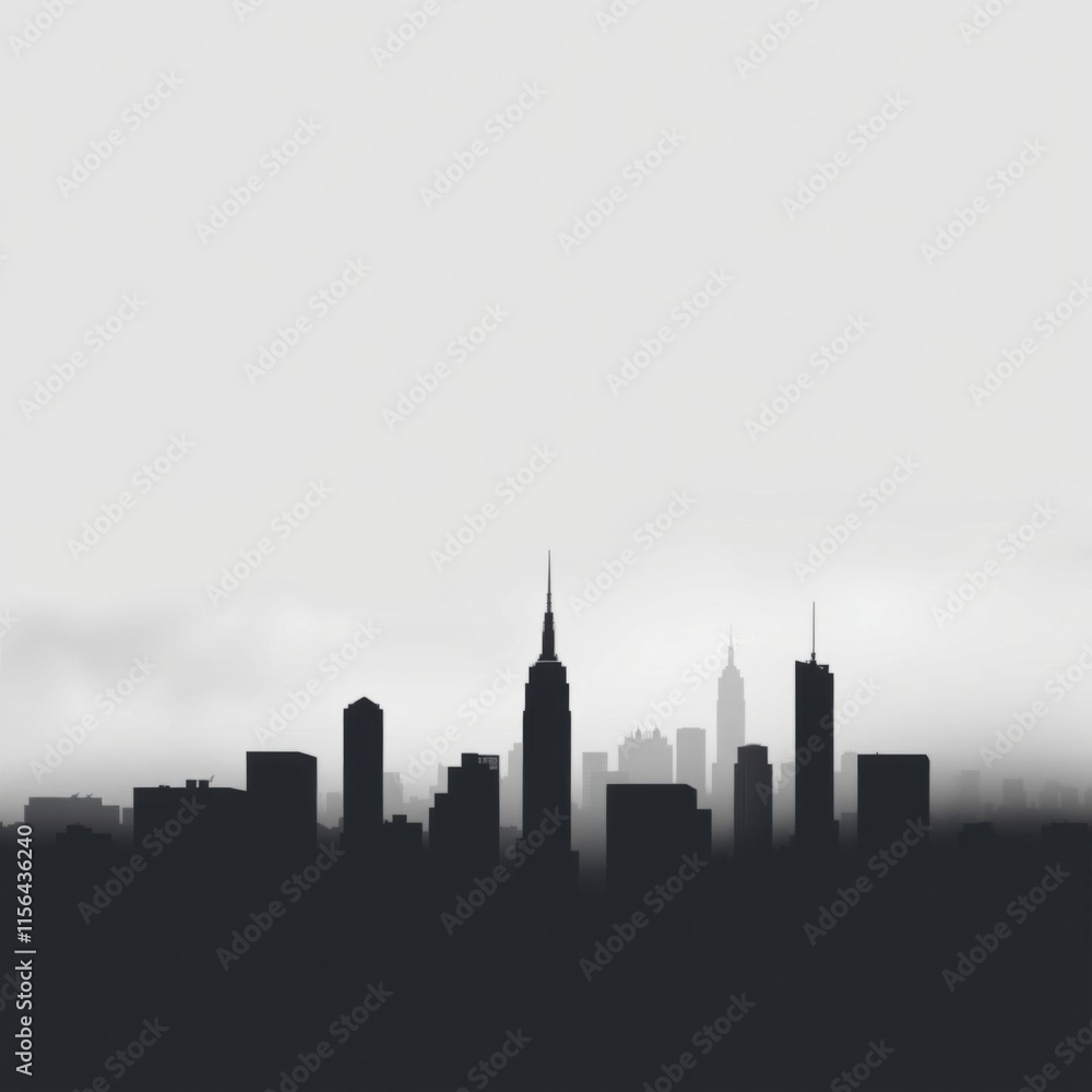 Obraz premium Minimalistic design of a fog city skyline. skyline silhouette. cityscape illustration architecture city 