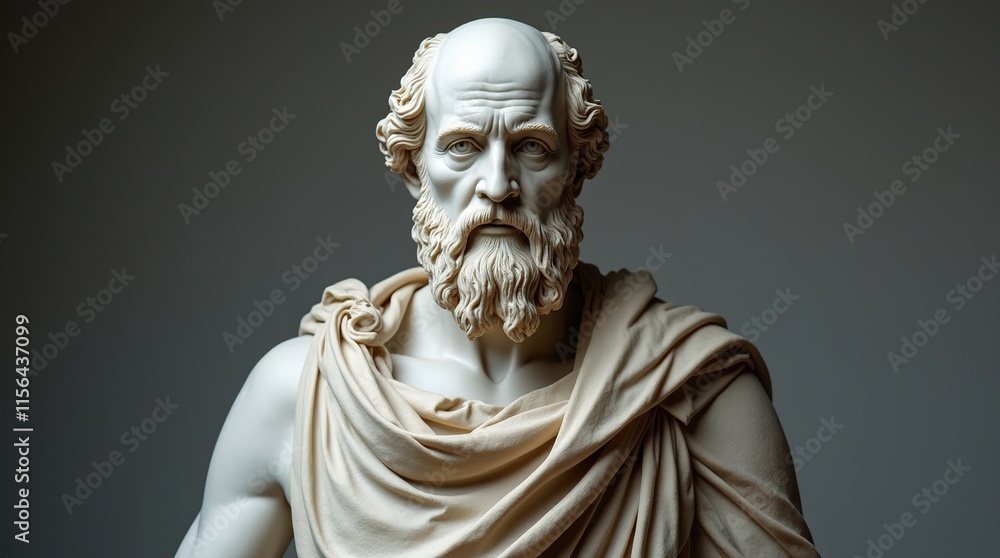 Obraz premium Marble Statue Bust of Ancient Philosopher With Intricate Detail and Realistic Features