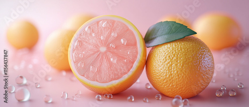 Juicy Pink Lemon with Water Droplets.