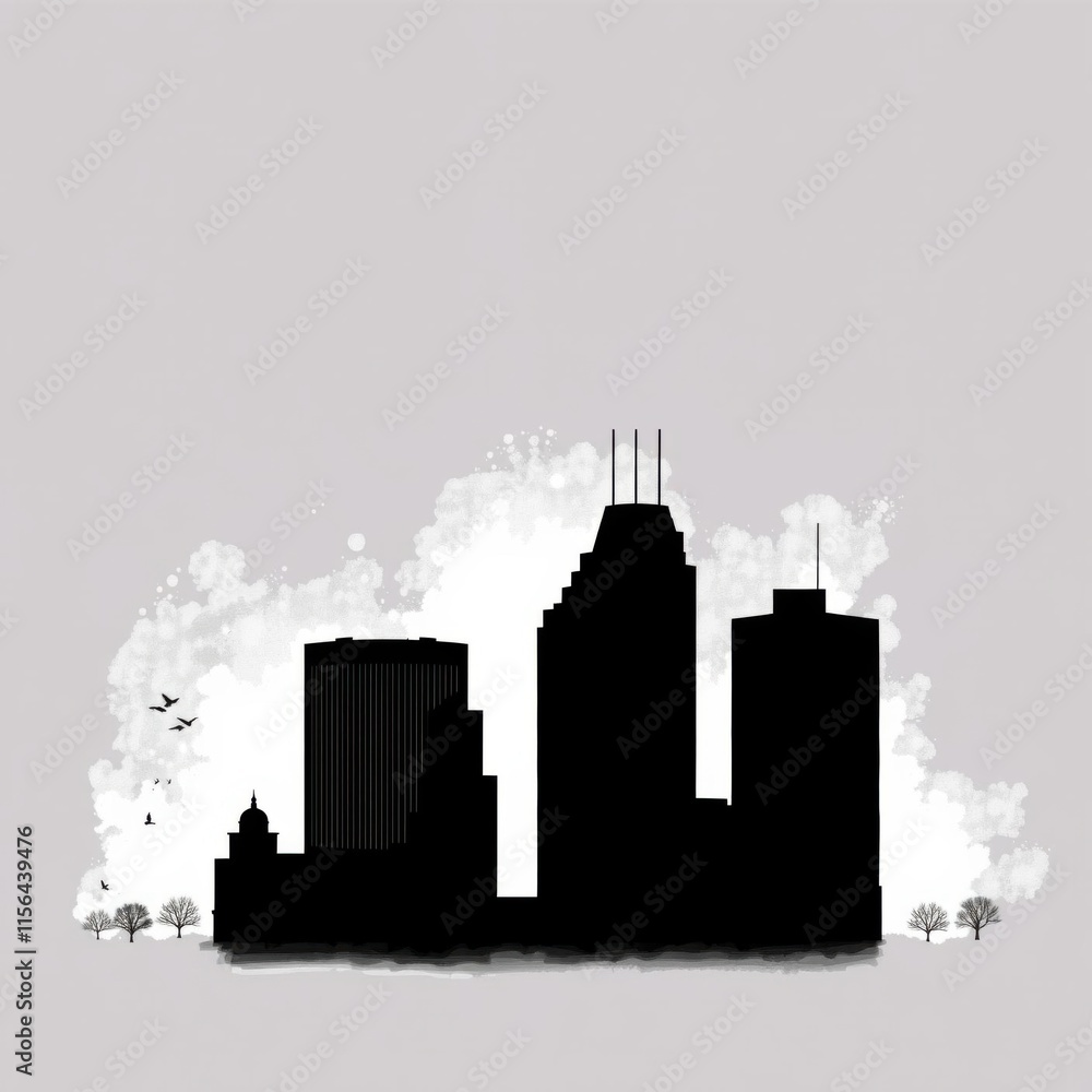 Fototapeta premium Watercolor minneapolis city skyline. skyline silhouette. cityscape illustration architecture city