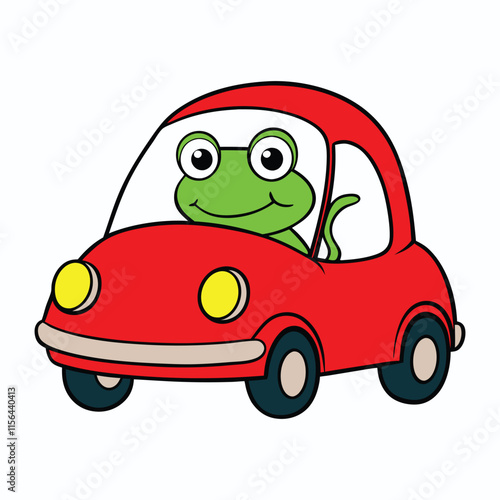 Frog Driving A Red Car Vector illustration