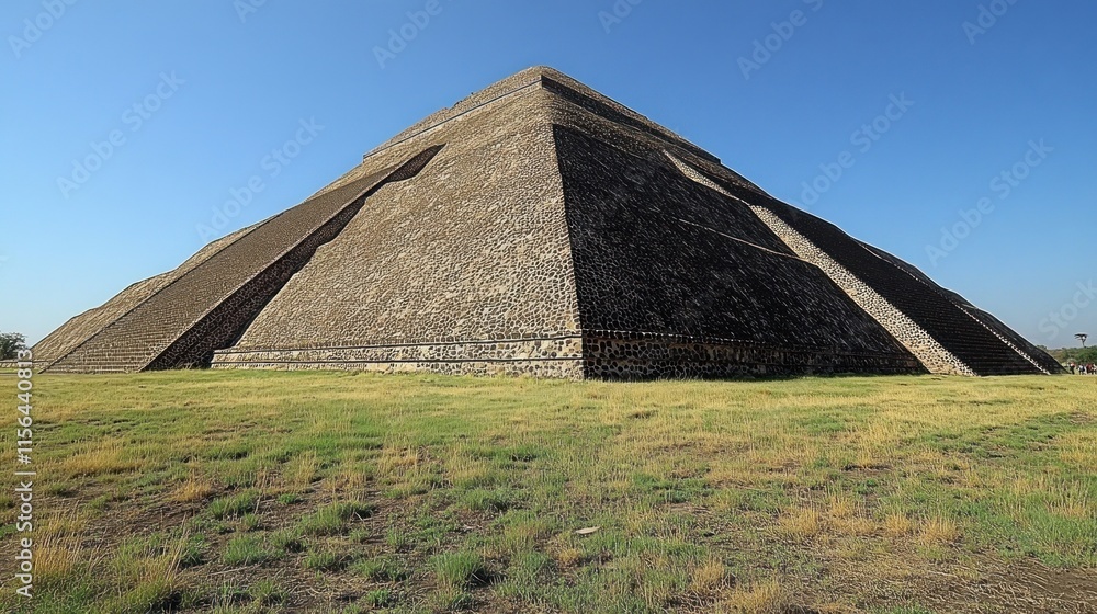 Ancient stone pyramid under a clear blue sky. Ancient stone pyramid under a clear blue sky.