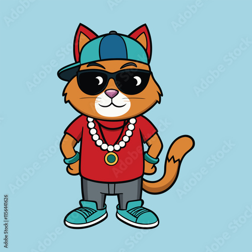 funny cute cat hip hop style wearing a sun-glass