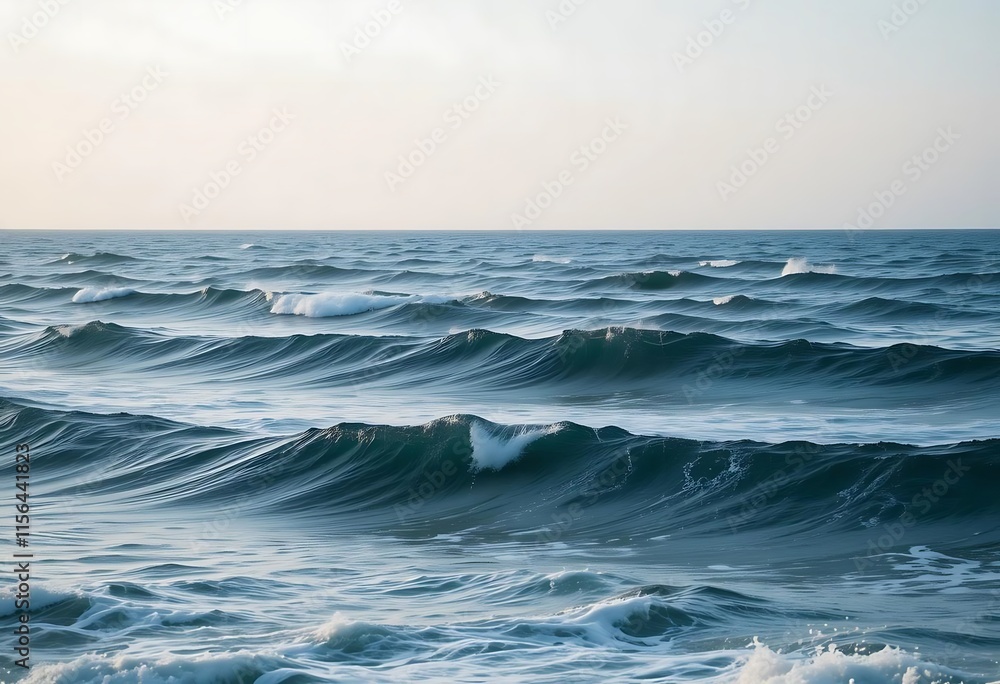 Fototapeta premium Ocean Waves Rolling Under a Calm Sky