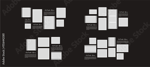 Set Pictures or photos frame collage layout abstract photo frames and digital photo wall template