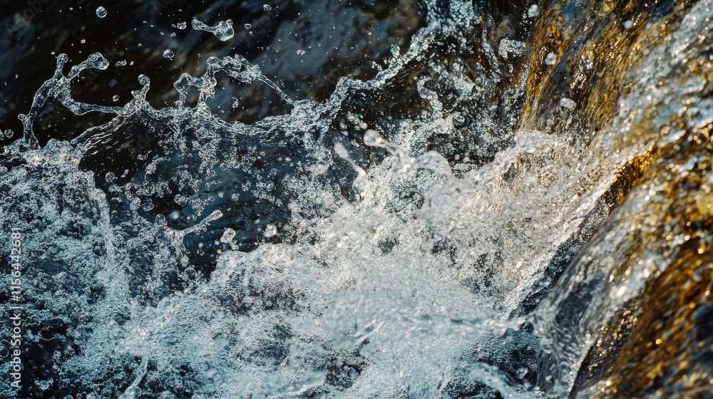 A stream of water is splashing and creating ripples. The water is clear and he is flowing from a waterfall A stream of water is splashing and creating ripples. The water is clear and he is flowing from a waterfall
