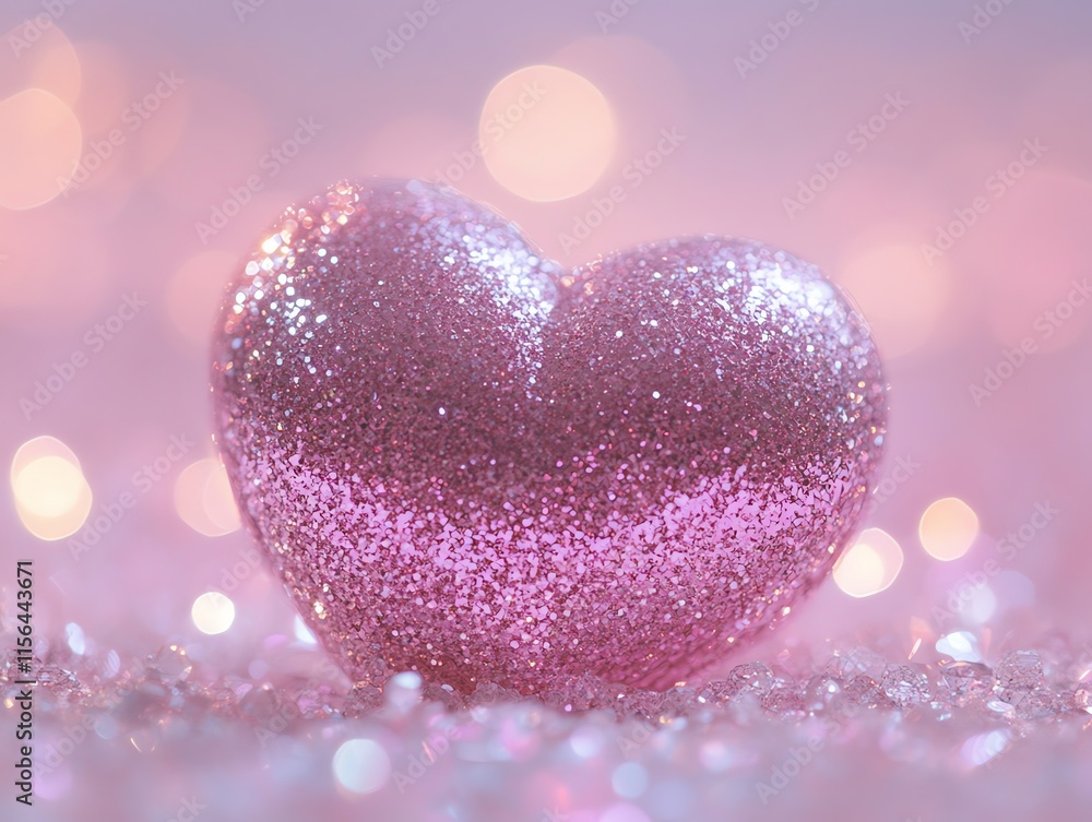 Obraz premium Pink glitter heart with bokeh lights.
