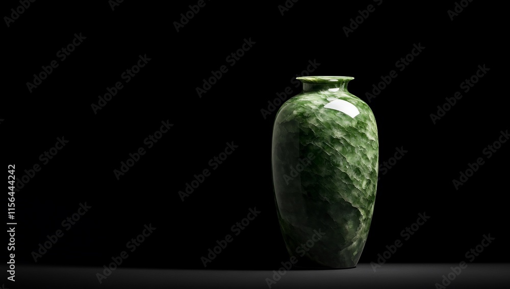 Elegant green vase with a textured surface on a dark backdrop. Elegant green vase with a textured surface on a dark backdrop.