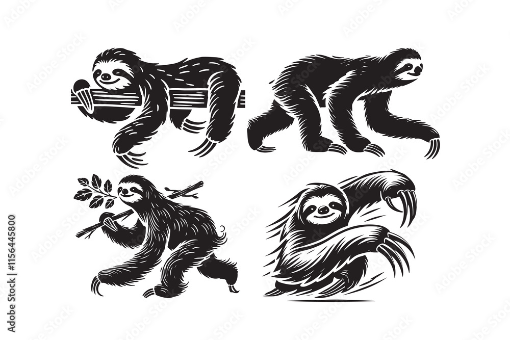 Sloth silhouette vector illustration with a white background