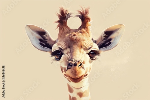 A giraffe with a heart shaped hole in its head. The giraffe is looking at the camera photo