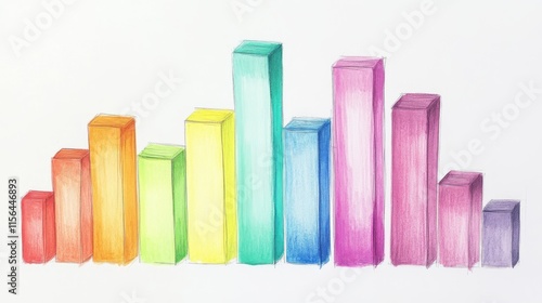 A drawing of a rainbow with a series of blocks of different colors. The blocks are arranged in a line, with the tallest block on the left and the shortest on the right