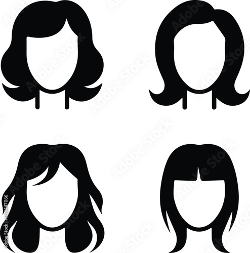 Avatar icons set. Women's hairstyles. Vector illustration.