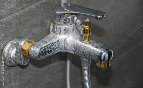 contaminated limestone water in the tap dirty water in bathroom