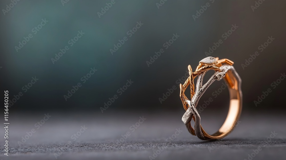 Ring jewelry, trendy and unique concept: Engagement ring with interwoven branches design, symbolizing unity and growth. Ring jewelry, trendy and unique concept: Engagement ring with interwoven branches design, symbolizing unity and growth.