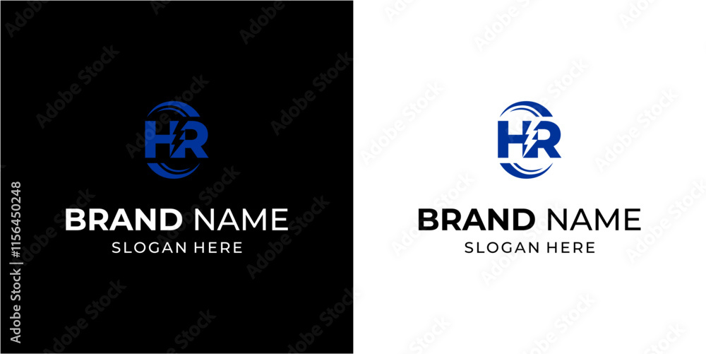 Fototapeta premium Creative HR Letter Logo with Electricity,Illustration,Design Inspiration,Vector,Icon