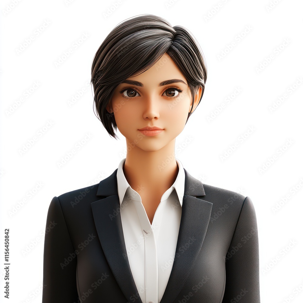 A businesswoman with short hair and a stylish suit. vector style art 3d illustration Isolated on White Background A businesswoman with short hair and a stylish suit. vector style art 3d illustration Isolated on White Background