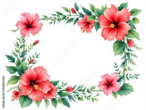 Floral frame with red flowers. For spring themes, greeting cards, invitation, art, bold, red.