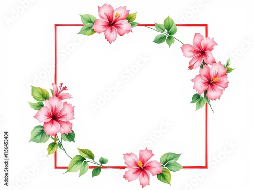 Red floral frame design. For greeting cards, invitation, bold designs, red, art, square frame.