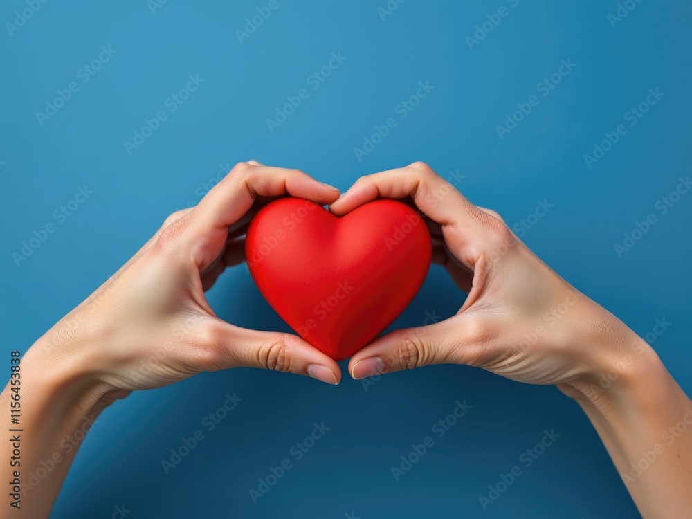 Obraz premium Hands Holding Red Heart Love Care Charity Donation