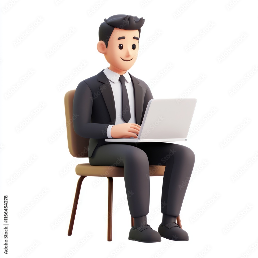 A businessman in a meeting, holding a laptop. vector style art 3d illustration Isolated on White Background A businessman in a meeting, holding a laptop. vector style art 3d illustration Isolated on White Background