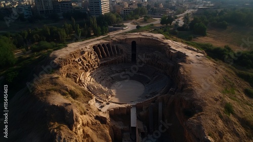 Aerial View of the Ancient Roman Theatre in Bosra, Syria photo