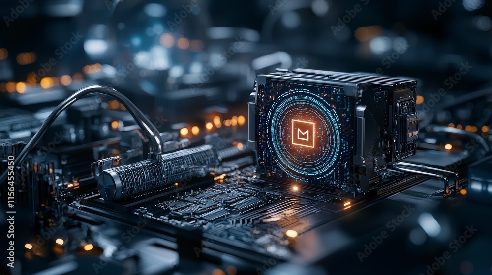 Fototapeta premium Digital data transformation cyber environment technology visualization modern circuitry close-up view future concepts