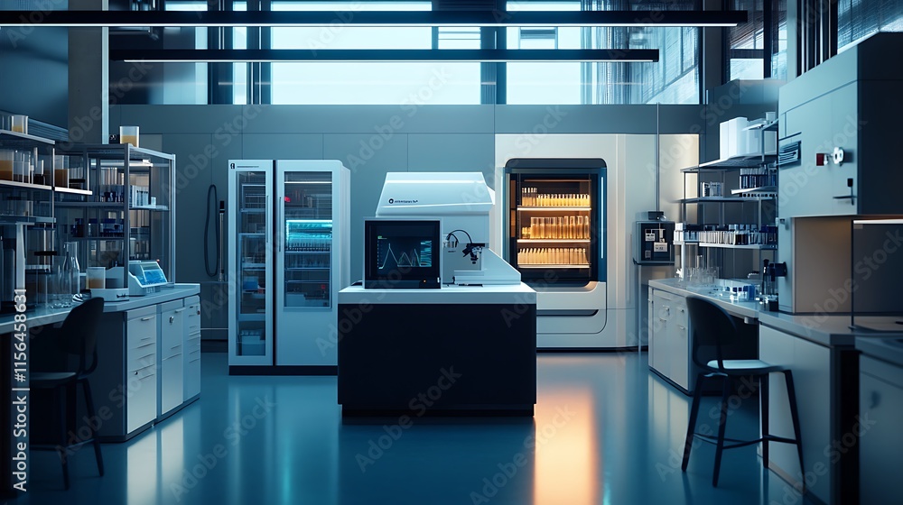 Modern Medical Lab: Striking 3D Render of High-Tech Equipment in a Clean, Futuristic Facility. AI Generated Modern Medical Lab: Striking 3D Render of High-Tech Equipment in a Clean, Futuristic Facility. AI Generated