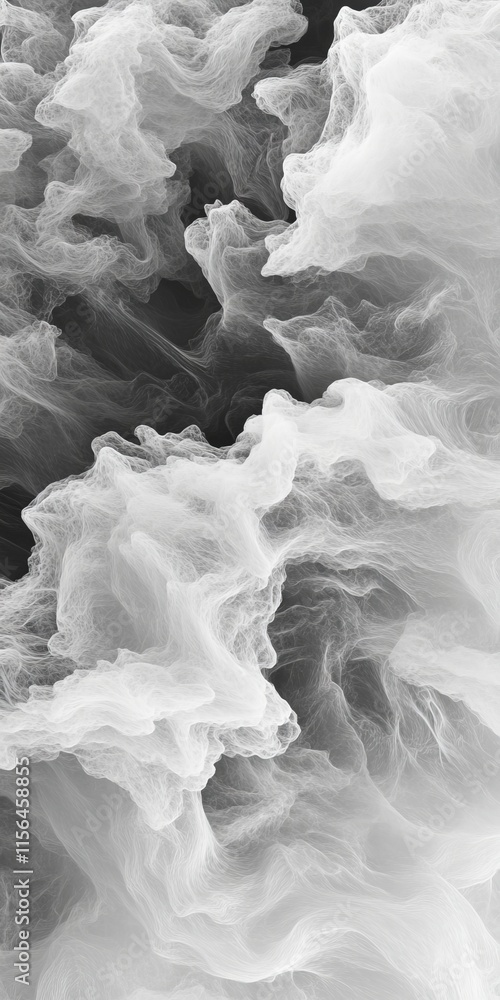 Monochrome abstract image of ethereal smoke clouds with soft, flowing patterns creating a dreamy and mystical atmosphere.